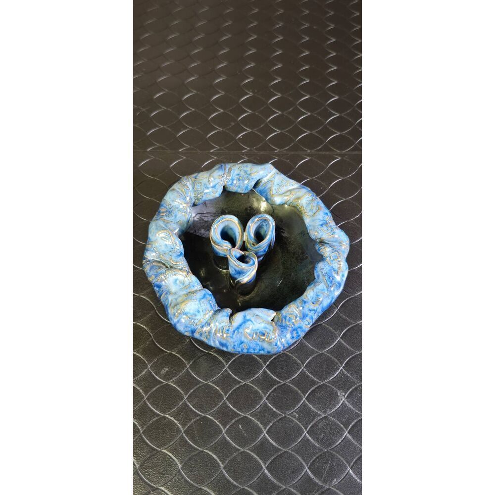 Handmade Pottery Flower Frog Blue